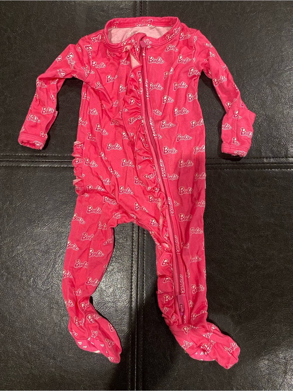 Posh Peanut Hot Pink Barbie Logo Footed One-Piece